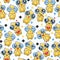 Design character: cute robot with different emotions. Seamless pattern with technological bots.