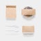 Design concept of mockup salad, bag and container box set isolated on white background. Copy space for text and logo. Clipping Pa