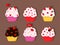 Design of cupcakes icons. Set of sweet cupcakes for Valentine\\\'s Day. Flat icons with hearts  kisses and powder