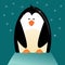 Design of a cute penguin in a soft and dark colour background for any template and social media post