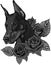 design of Dobermann dog face with roses