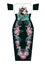 Design dress with Japanese face girl, flowers and koi fish. Vector illustration.