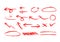 design element collection of red ink brush stroke arrow pointer, circle marker, check, x mark and underline mark. Set of grunger