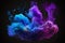 Design elements featuring multicolored smoke puff clouds in neon blue and purple. AI Art