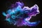 Design elements featuring multicolored smoke puff clouds in neon blue and purple. AI Art