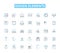 Design elements linear icons set. Color, Typography, Layout, Shape, Texture, Composition, Contrast line vector and