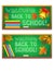 Design elements for posters and greeting card with school board, books, autumn leaves and a bell.
