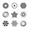 Design elements set. Abstract icons in star, spiral, circle and hexagon shape