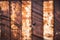 Design of fence steel background . Metal iron copper long old