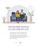 Design of a flyer with a married couple with a laptop sits at home on the sofa. Work at home, online education. Students or