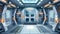 The design of futuristic metal sliding doors in spaceships, submarines, or laboratories. Modern realistic interior of an