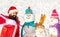 Design Gift Handmade. Holiday poster design. Happy smiling family snowman - sale discount concept. Funny group of