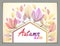 Design horizontal banner with Autumn typing logo, fall red and y