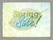 Design horizontal banner with Spring typing logo, green and fresh leaves frame composition background. Seasonal card, promotion o