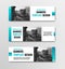 Design of horizontal white banners with blue elements and space for photo