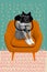 Design illustration collage of alone young girl sitting chair crying tears emotional pressure cat cuddles isolated on