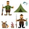 design illustration with fisherman and hunter icons. Vector