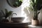 design interior tropical sink green clean white bathroom contemporary home leaf. Generative AI.