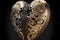 Design of a mechanical heart with silver and gold details in rococo style. Generative AI.