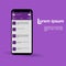 Design of mobile application, social network mockup, purple tone, vector