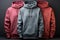 Design mockup clothes, realistic 3D rendering of blank hoodies