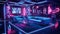 Design a nightclub-inspired luxury neon bedroom with LED-lit furniture, a DJ booth, and a dance floor, creating an electrifying