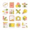 Design process icons. Packing art creative web products and services blogging retouch stationary vector flat pictures