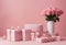design promote products pastel pink splay product place background gifts soft empty Place roses