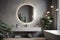 design room gray sink concrete interior home mirror bathroom clean luxury. Generative AI.