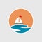 Design of sailboat and yacht icons on waves. Cruise, tour, delivery concept, Marine boat. Transportation sign.
