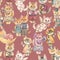 Design of the seamless pattern. Different Fairy-tale cat drawn by hand watercolor