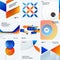 Design set of blue orange colourful abstract vector elements for modern background with circles, squares, triangles