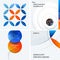 Design set of blue orange colourful abstract vector elements for modern background with circles, squares, triangles