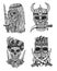 Design set with drawings of king, queen, knight and page scary skulls isolated on white