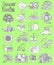 Design set with summer icon drawings of gardening, camping objects, cottage house, flowers