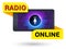 Design sticker Online radio. vector sign of the microphone