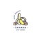 Design template logo and emblem - taste and liquid for vape - banana with caramel. Logo in trendy linear style.