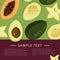 Design template with slices of fruits. Bright recipe of fruit meal