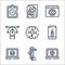 Design thinking line icons. linear set. quality vector line set such as laptop, pencil, laptop, smartphone, brain, pen, web, files