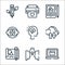 Design thinking line icons. linear set. quality vector line set such as laptop, people, file, cloud, head, eye, tablet, printer