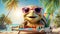 design turtle comedian poster holiday summer character leaves ocean sun