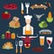 design vector icons of steak house food elements and chef
