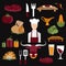 design vector icons of steak house food elements and chef