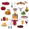 Design vector icons of steak house food elements and chef