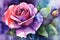 Design a watercolor painting of a purple rose with a vibrant and bold effect