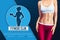 Design of web banner of fitness club emblem. Silhouette of athletic woman with dumbbell.