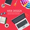 Design web interface website computer. Development responsive mobile, tablet, laptop UI screen. Digital technology site device vec