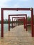 Design of wooden slab bridge. Free photography.