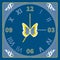 Designer analogue butterfly wall clock in a blue case