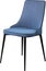 Designer blue dining chair on black metal legs. Modern soft chair isolated on white background.